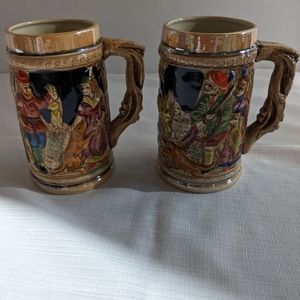 2 VTG ceramic beer Stein's Hunting scenes- the hunt and after the hunt Japan